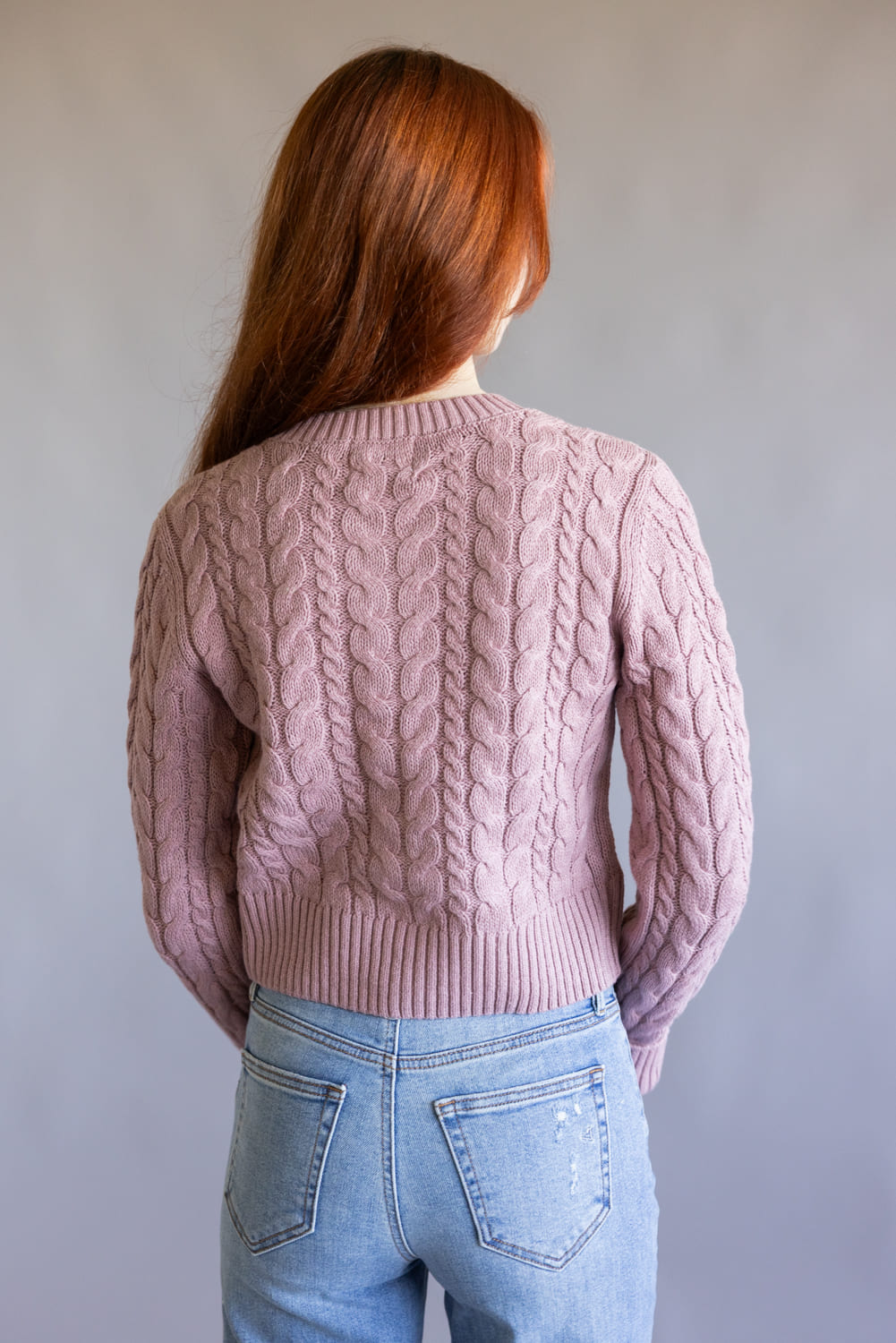 Button Front Cable Cardigan for Women in Faded Mauve