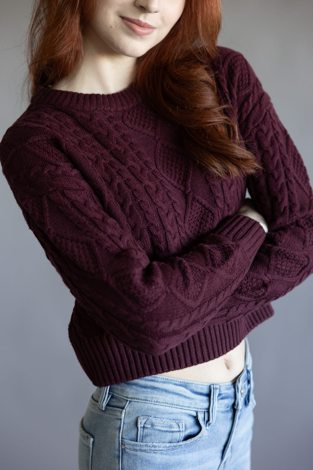 Cable Stitch Sweater for Women in Port Wine