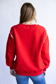 Jolly Embroidered Sweatshirt for Women in Red