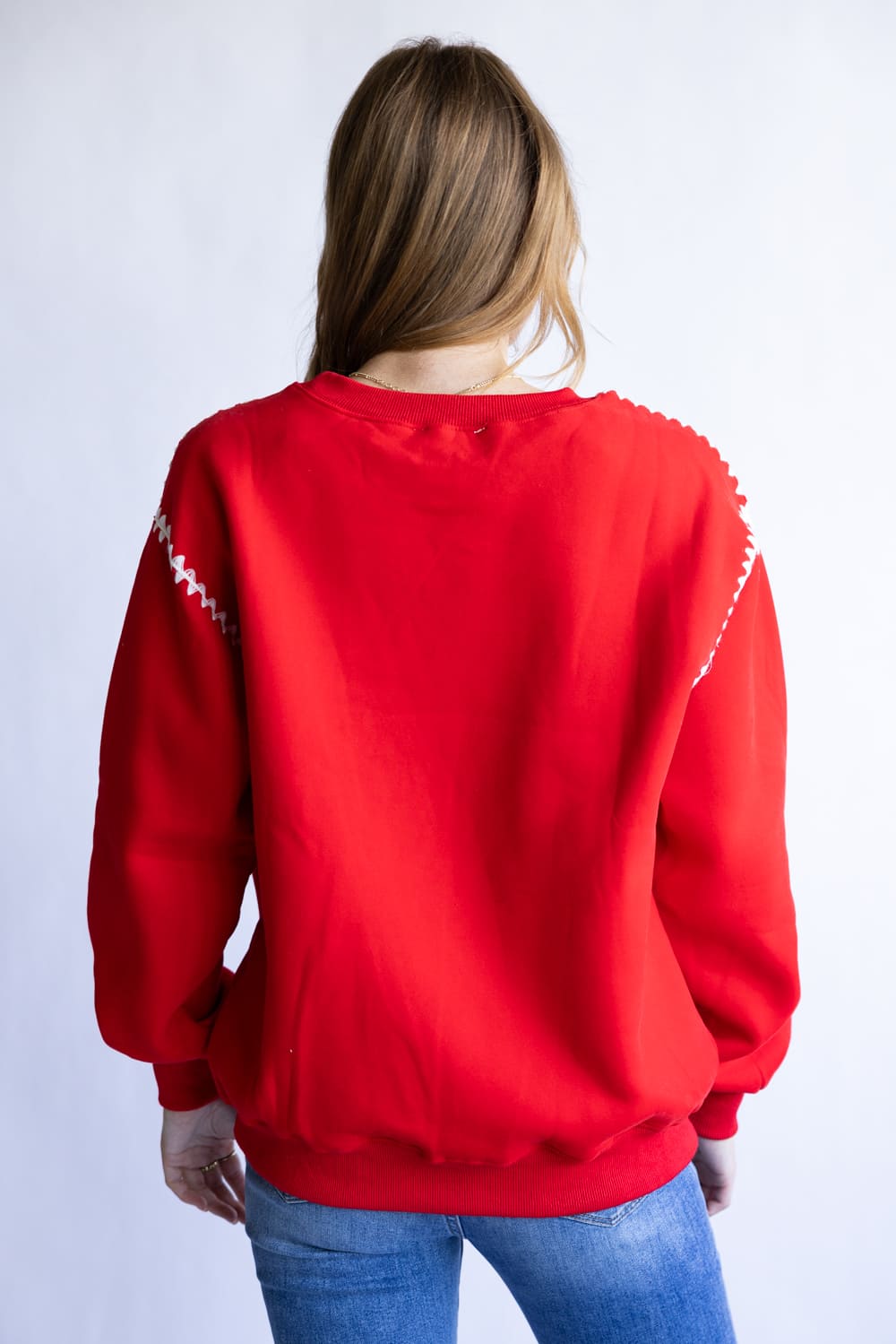 Jolly Embroidered Sweatshirt for Women in Red