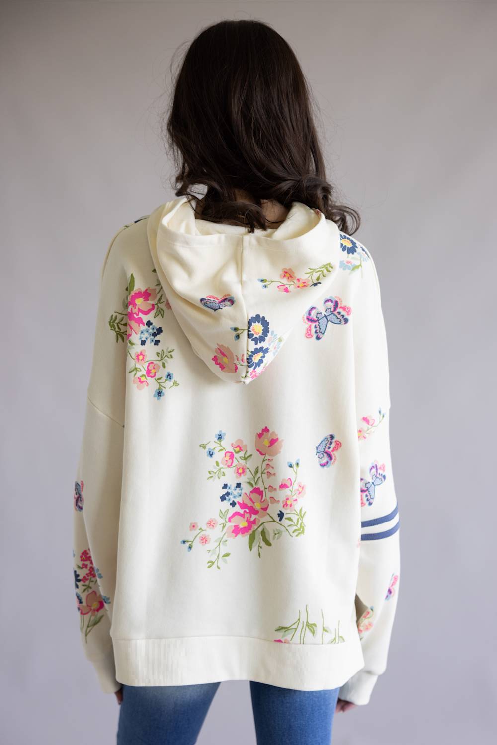 Simply Southern Relaxed Floral Hoodie for Women in Cream