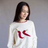 Red Chili Pepper Sweater for Women in Ivory