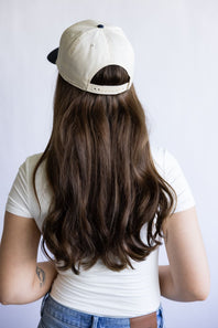 Put It On Glik's Tab Trucker Hat for Women in Navy/Tan