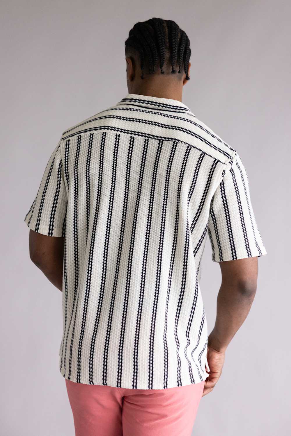 Textured Woven Button Up Shirt for Men in Cream/Black