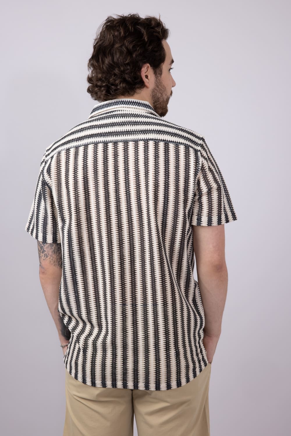 PX Vertical Stripe Woven Shirt for Men in Cream/Black | 6PW7080M
