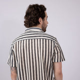 PX Vertical Stripe Woven Shirt for Men in Cream/Black