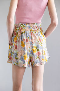 Paperbag Floral Tie Waist Ruffle Shorts for Women in Bay