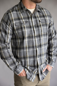 Plaid Flannel Shirt for Men in Grey Olive