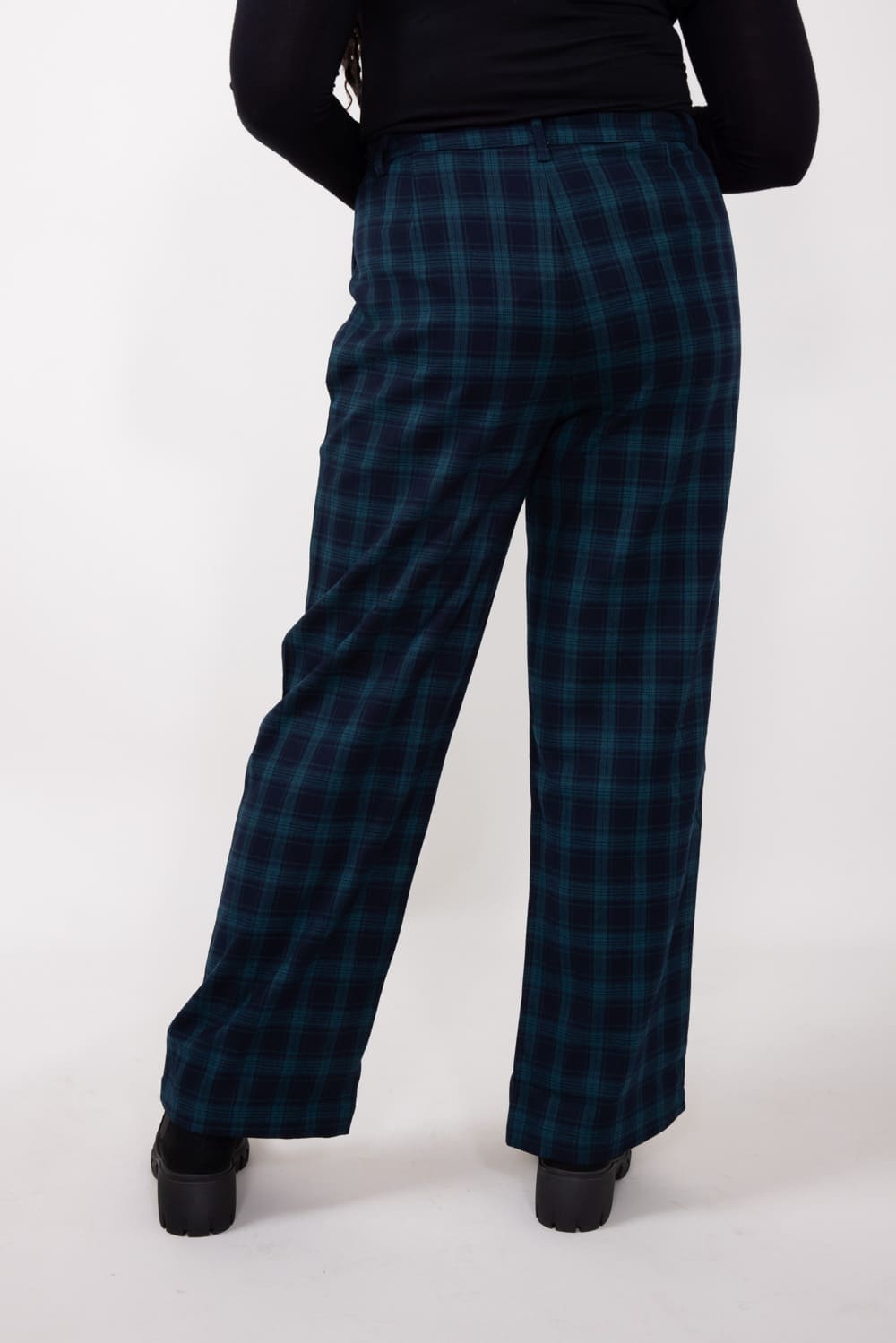 Plaid Trouser Pants for Women in Navy/Green Check