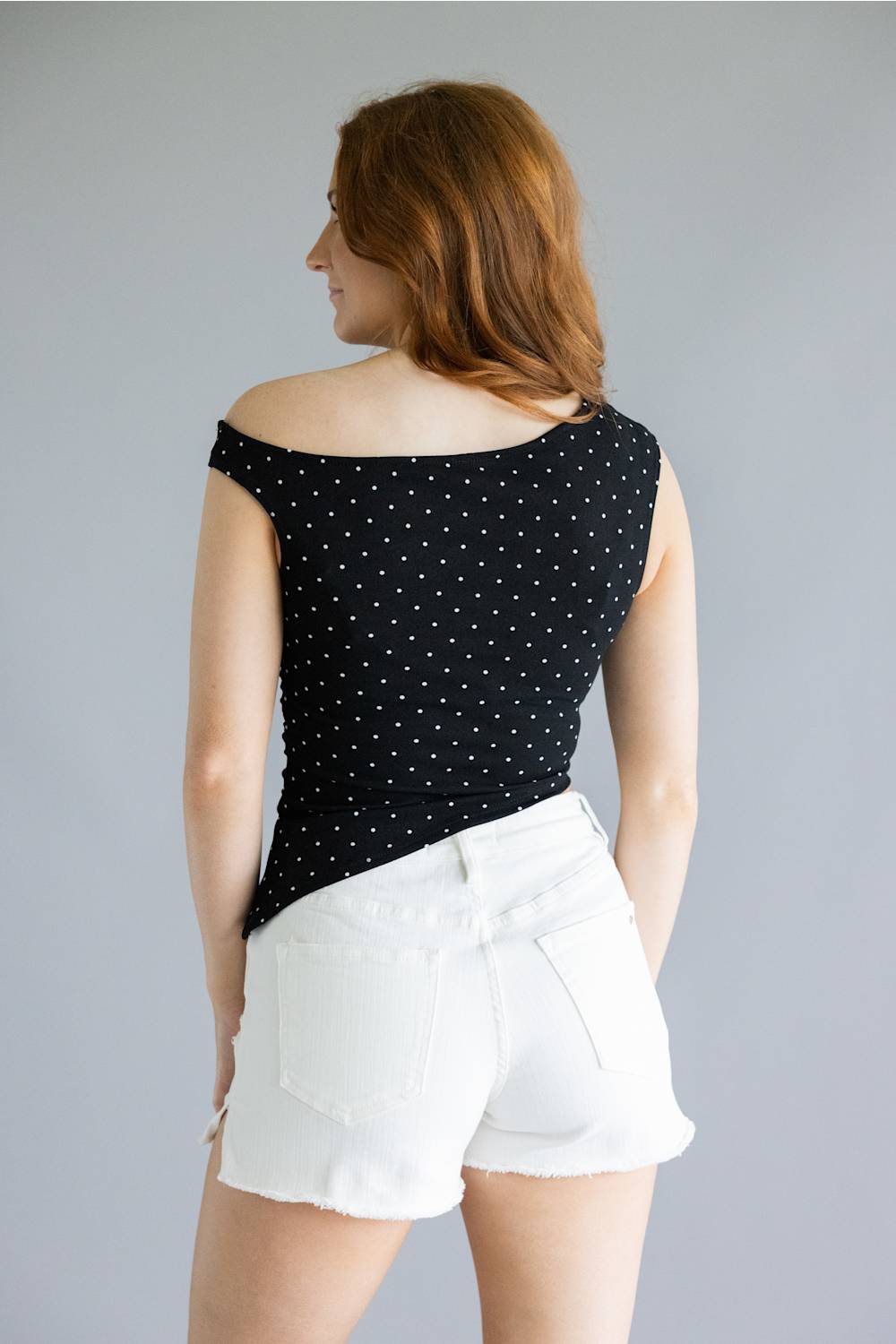 Polka Dot Asymmetrical Top for Women in Black