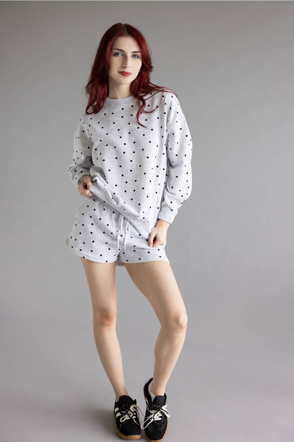 Polka Dot Fleece Crewneck for Women in Grey/Black