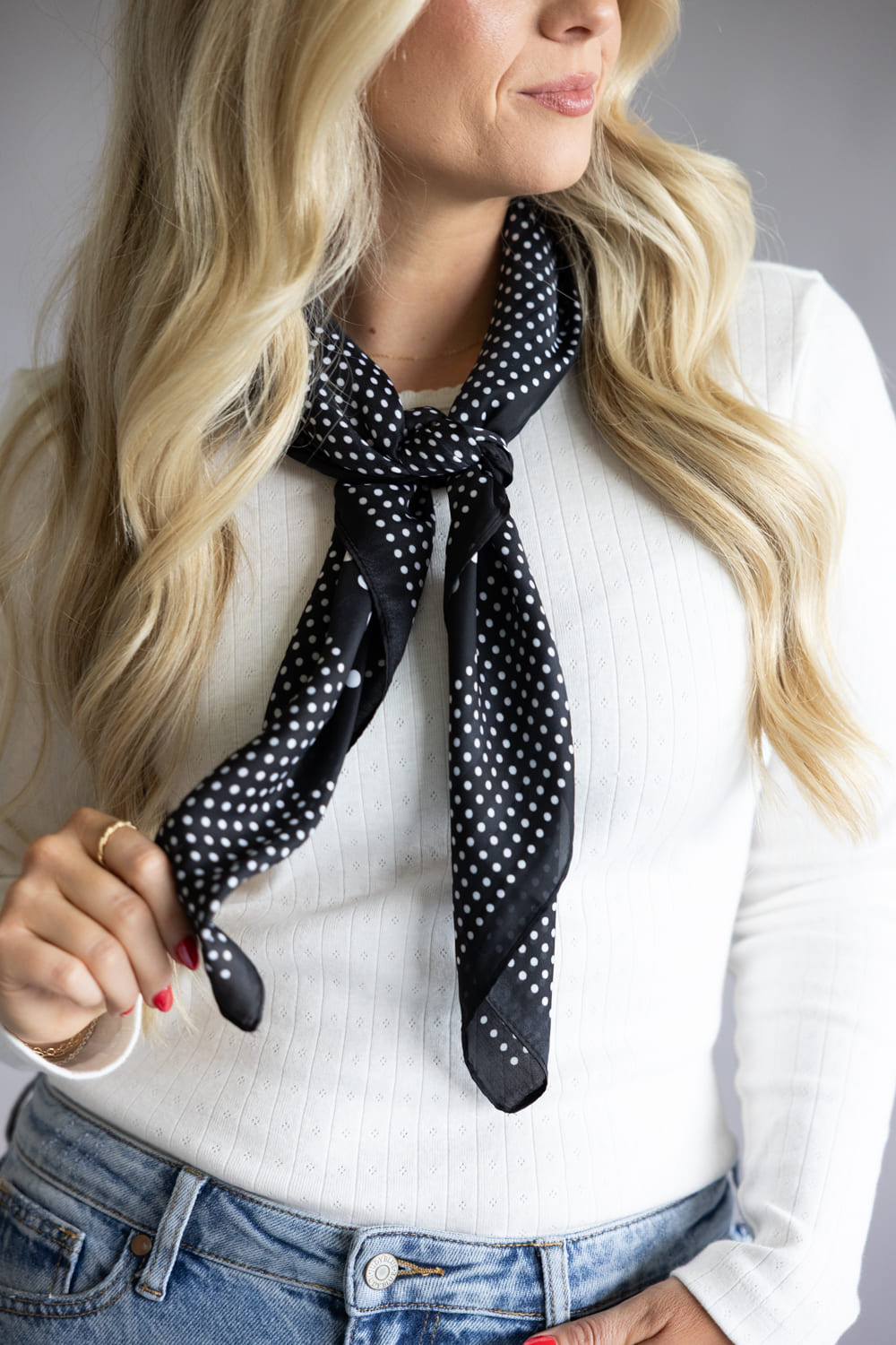Polka Dot Silk Scarf for Women in Black