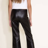 Youth Leather Flare Leggings for Girls in Black