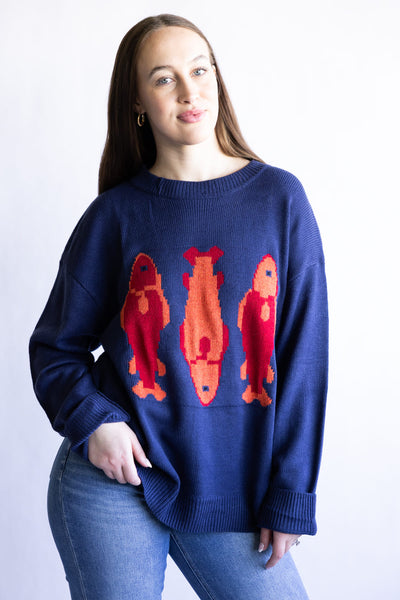 Fish Sweater for Women in Navy