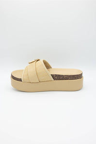 Project Cloud Sonia Raffia Platform Slides for Women in Beige