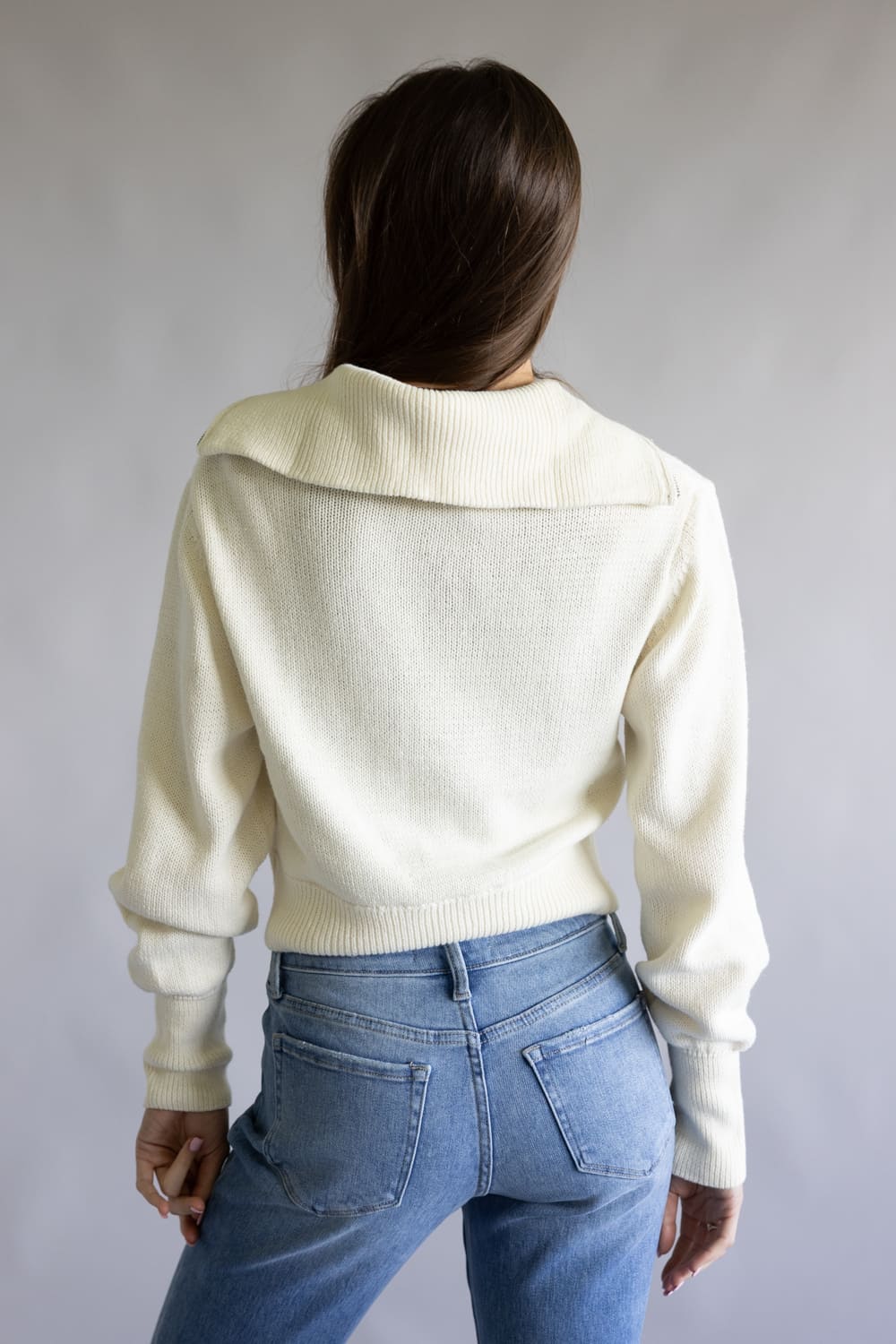 Quarter Zip Crop Sweater for Women in Blizzard White