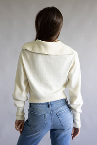 Quarter Zip Crop Sweater for Women in Blizzard White