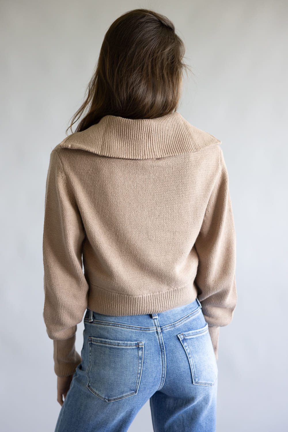 Quarter Zip Crop Sweater for Women in Dutch Mocha