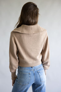Quarter Zip Crop Sweater for Women in Dutch Mocha