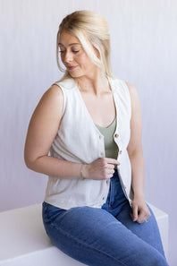 Button Front Linnen Vest for Women in Natural