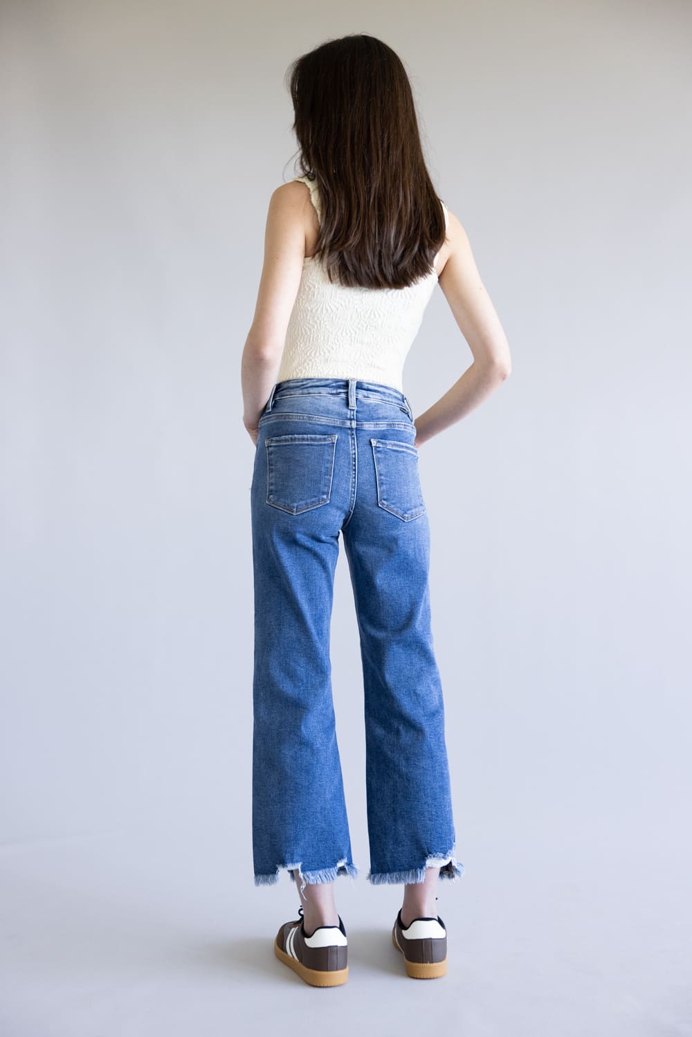Risen Mid Rise Crop Straight Jeans for Women