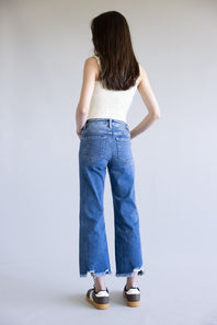 Risen Mid Rise Crop Straight Jeans for Women