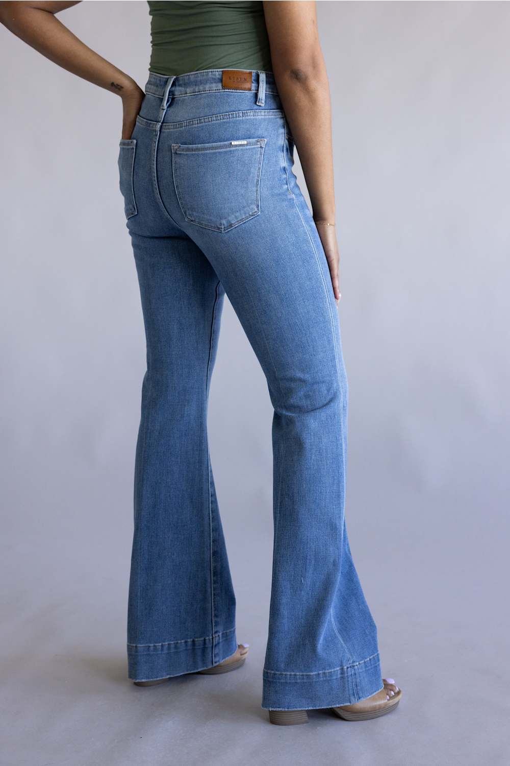 Risen Mid Rise Tummy Control Flare Jeans for Women