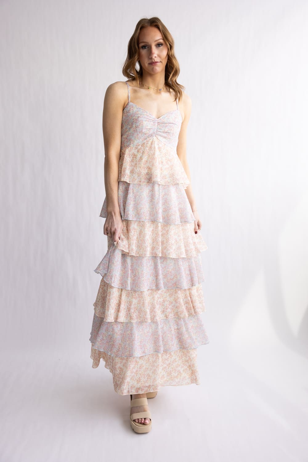 Tiered Floral Ruffle Maxi Dress for Women in Multi