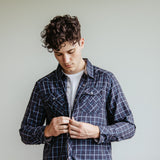 Western Woven Plaid Shirt for Men in Dark Navy