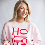 1897 Active HO HO HO Fleece Embroidered Sweatshirt for Women in Baby Pink
