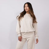 High Rise Stretch Wide Leg Sweatpants for Women in Beige