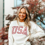 1897 Active USA Embroidered Fleece Sweatshirt for Women in Ivory
