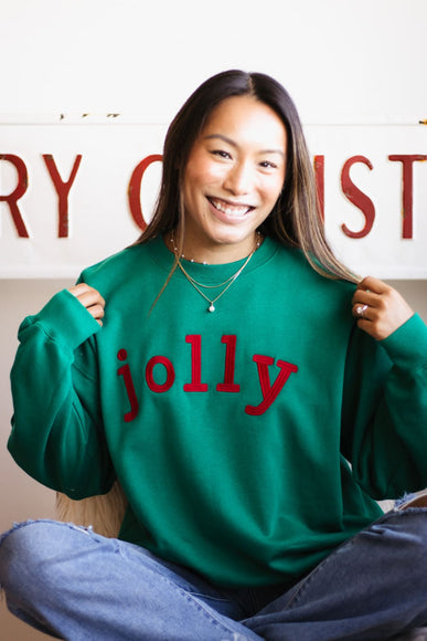 1897 Active Jolly Embroidered Fleece Sweatshirt for Women in Kelly Green