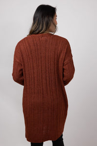 Ribbed Cardigan with Pockets for Women in Terracotta