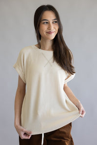 Ribbed Knit Top for Women in Cream