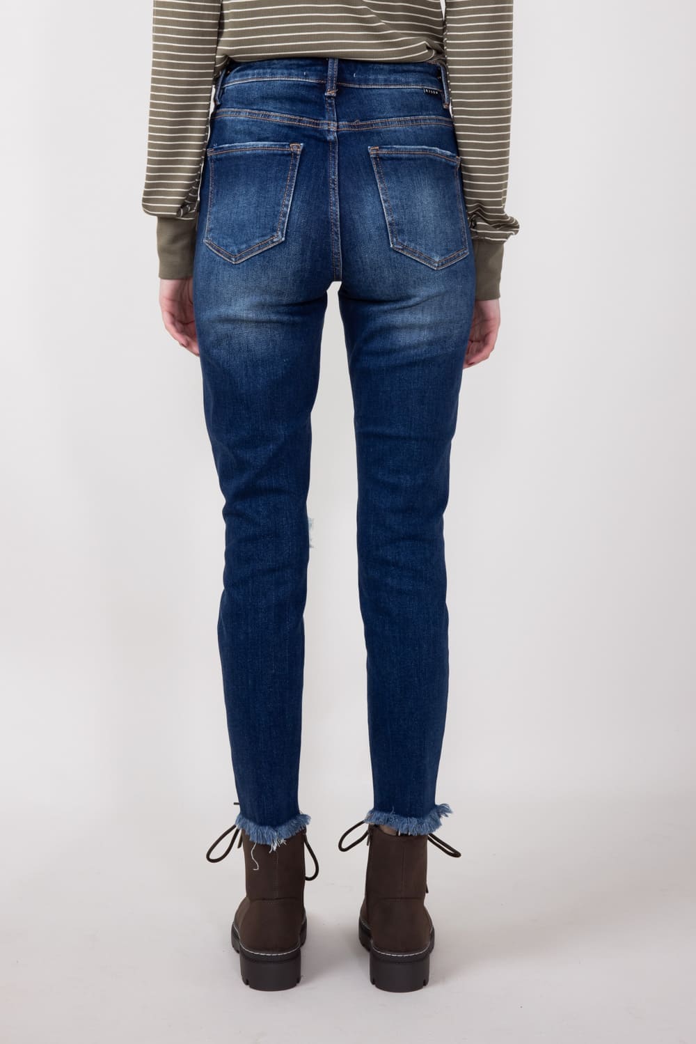 Risen Dark Wash High Rise Distressed Skinny Jeans for Women