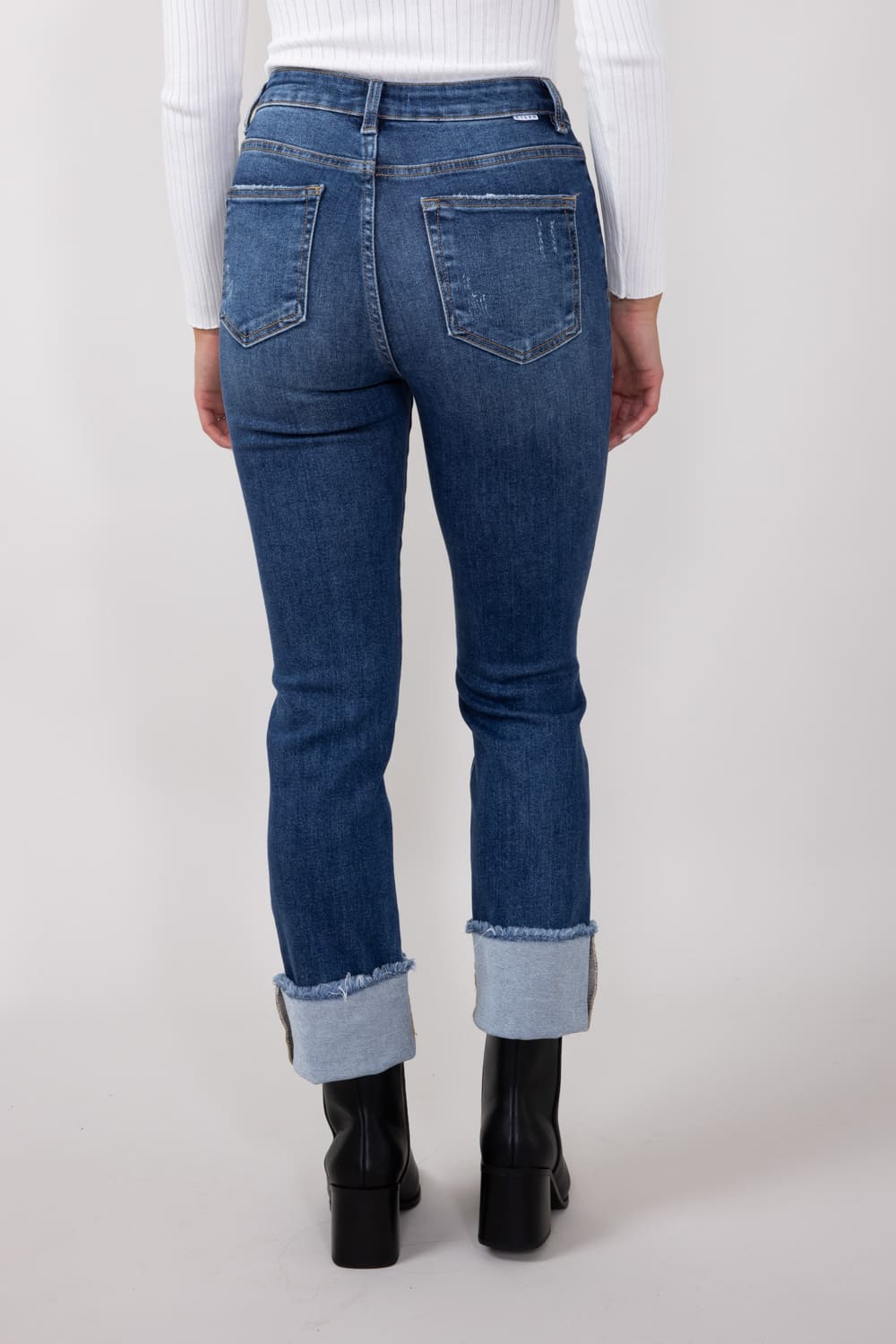 Risen High Rise Cropped Cuffed Straight Leg Jeans for Women