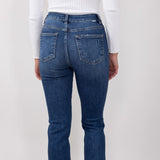 Risen High-Rise Cropped Cuffed Straight Leg Jeans for Women