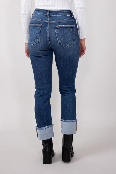 Risen High-Rise Cropped Cuffed Straight Leg Jeans for Women