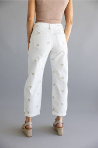 Risen High Rise Leaf Embroidered Barrel Jeans for Women in Cream