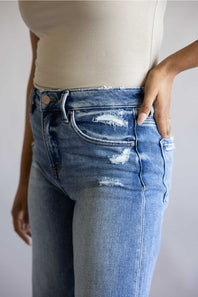 Risen Mid Rise Tummy Control Wide Leg Jeans for Women