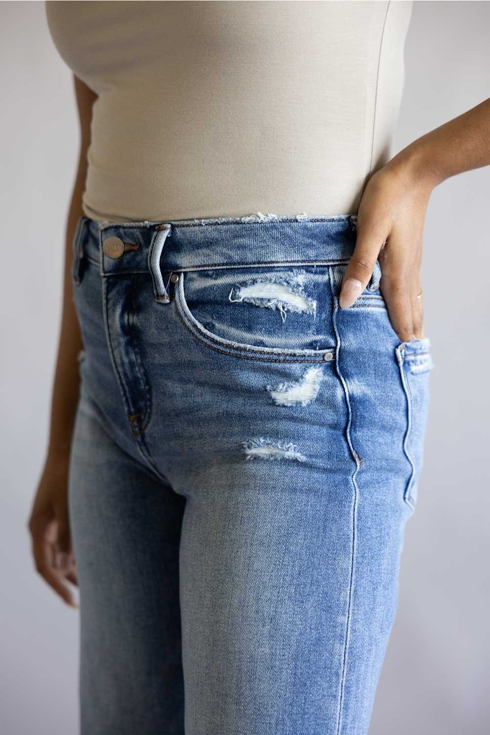 Risen Mid Rise Tummy Control Wide Leg Jeans for Women