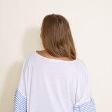 Ruffle Sleeve Cover Up Top for Women in White and Blue