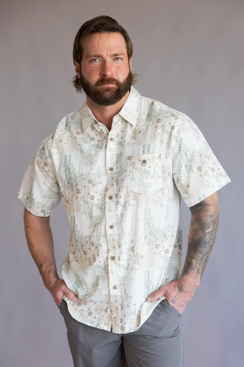 Weatherproof Vintage Camp Collar Printed Shirt for Men in Tender Greens