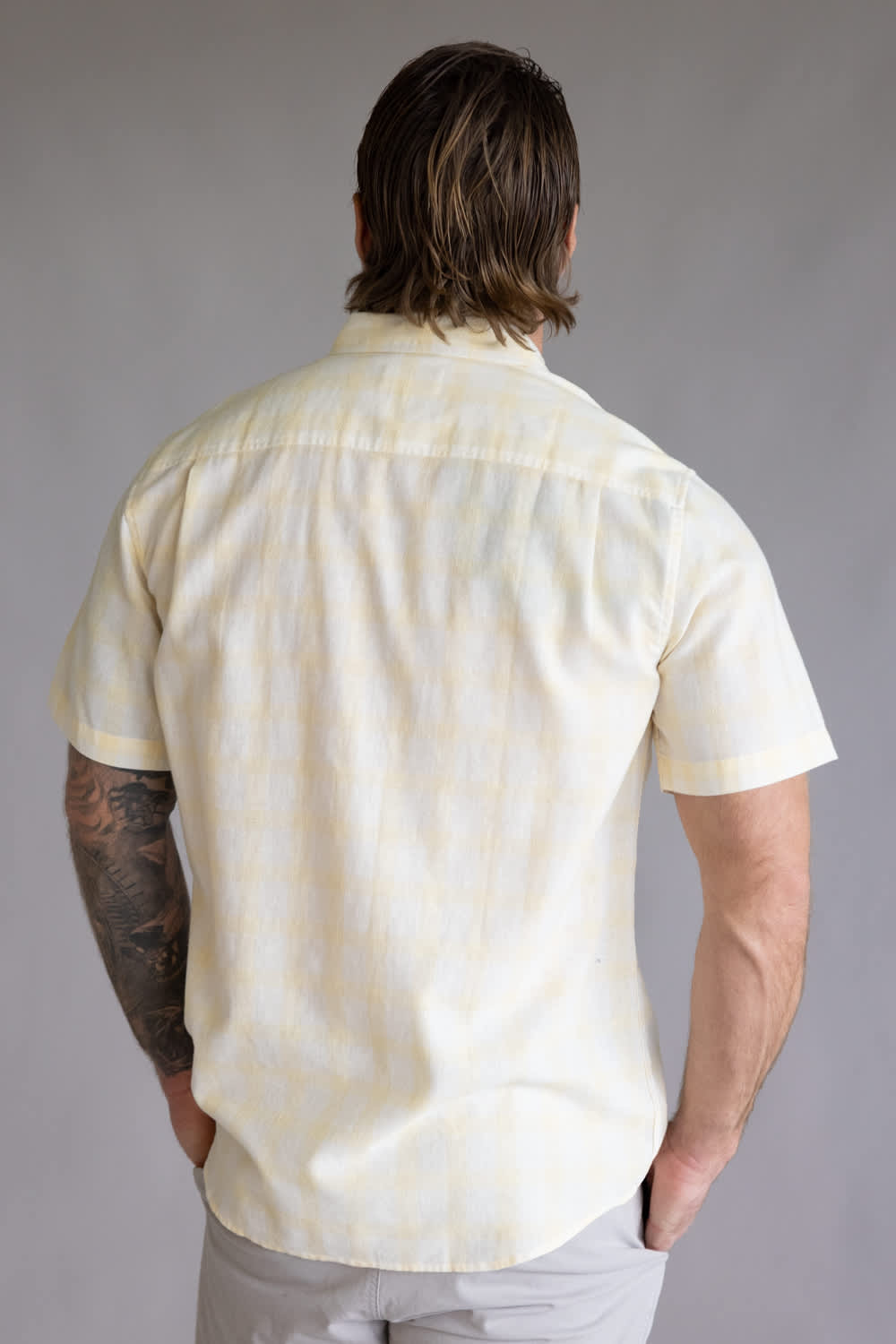 Weatherproof Vintage Cotton Plaid Button Down for Men in Lemon Gelato