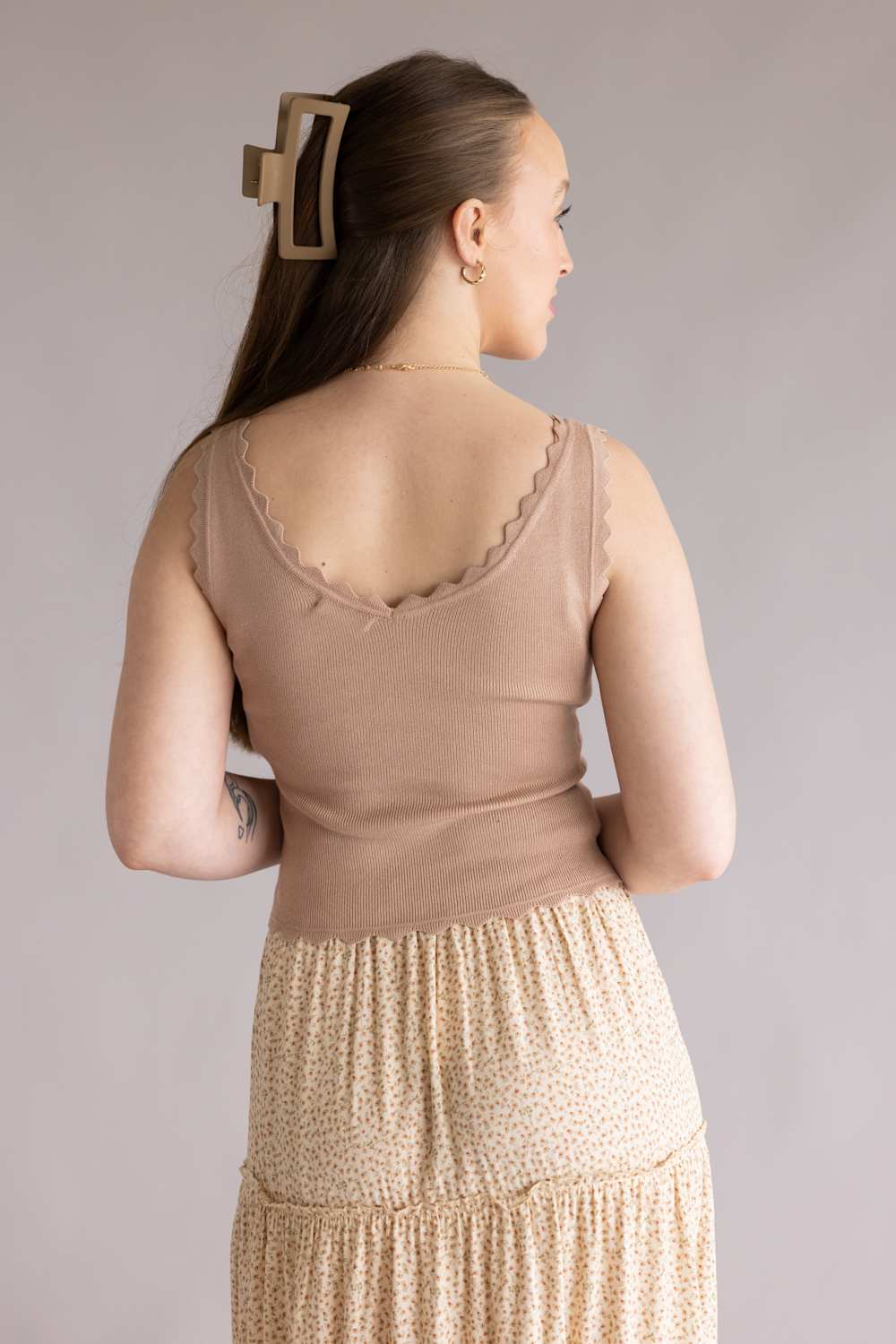Scallop Tank Top for Women in Light Taupe