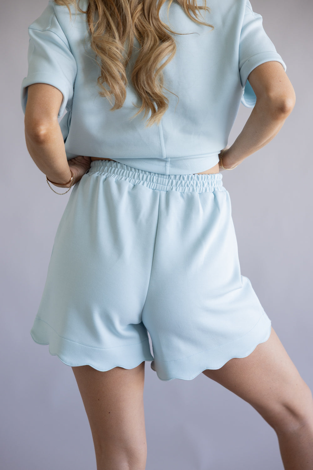 Simply Southern Scalloped Shorts for Women in Robins Egg Blue