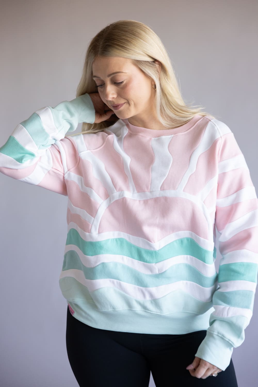 Simply Southern Sea and Sun Patchwork Crewneck for Women in Pink
