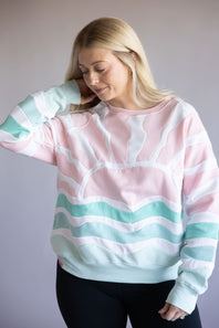 Simply Southern Sea and Sun Patchwork Crewneck for Women in Pink