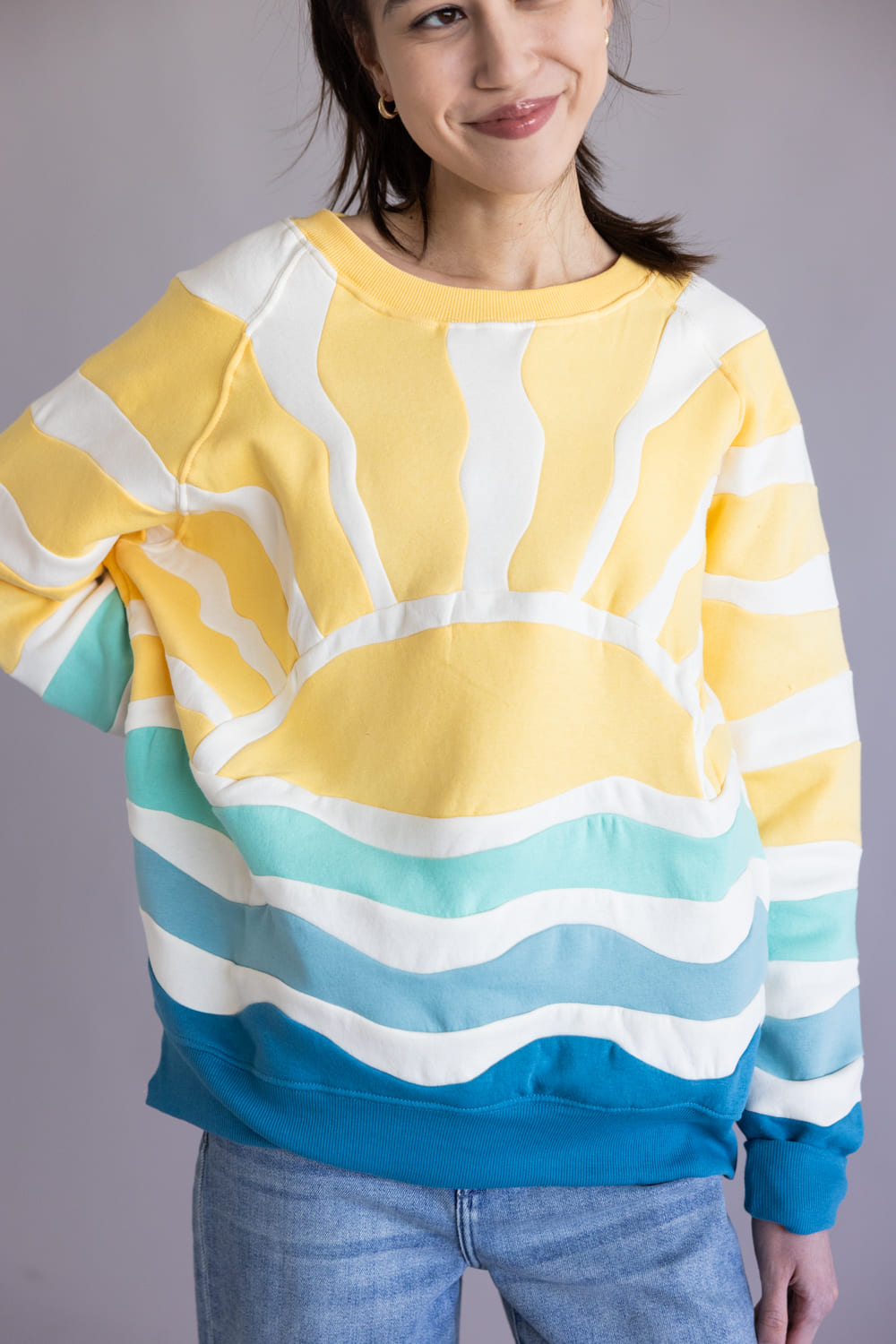 Simply Southern Sea and Sun Patchwork Crewneck for Women in Multi